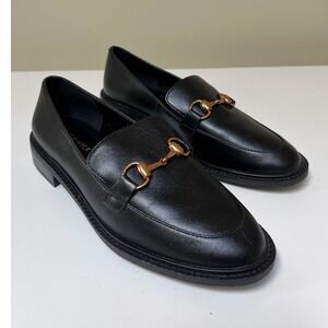 Lisa Vicky Womens Black Leather Horsebit Loafers Gold Hardware Size 5.5 M NWOT